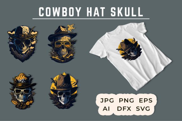 Skull in Cowboy Hat for T Shirt Design
